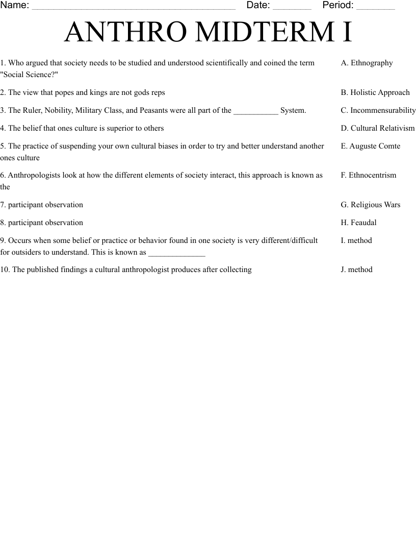 ANTHRO MIDTERM I Worksheet