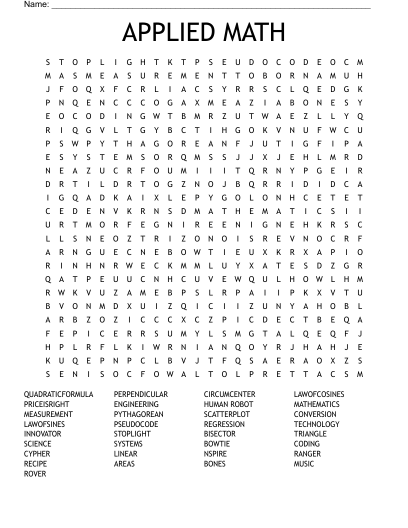 APPLIED MATH Word Search
