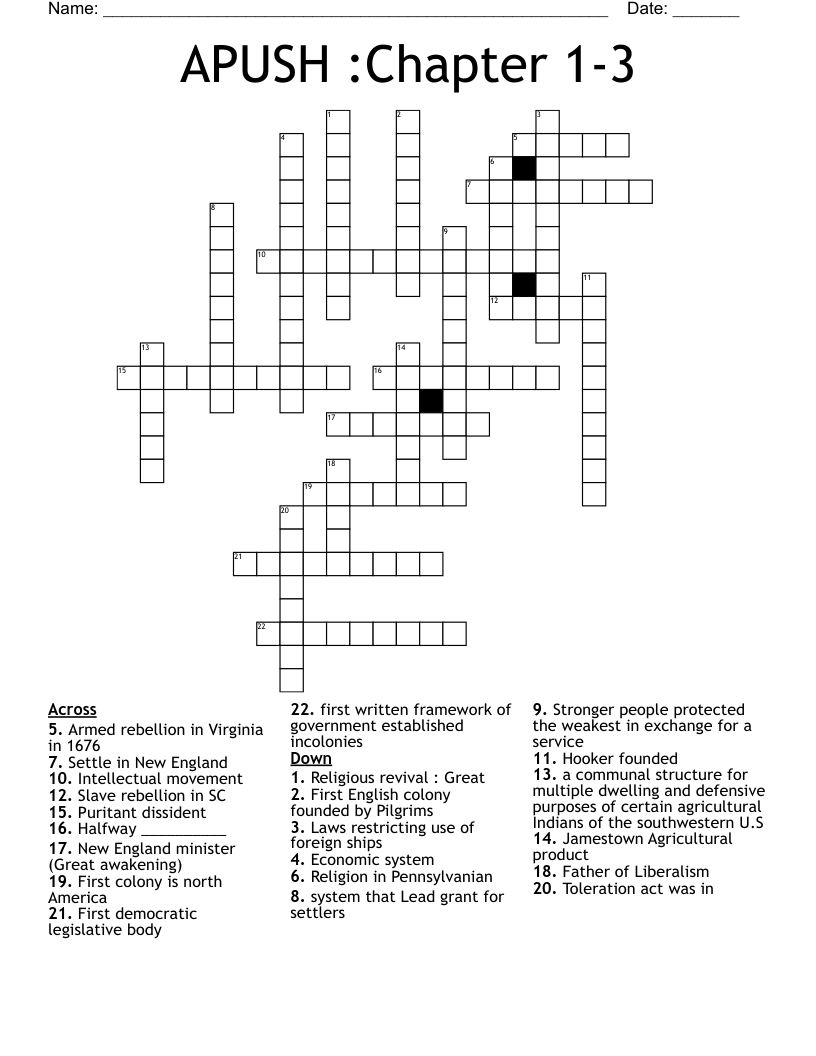 APUSH Chapter 1 3 Crossword WordMint