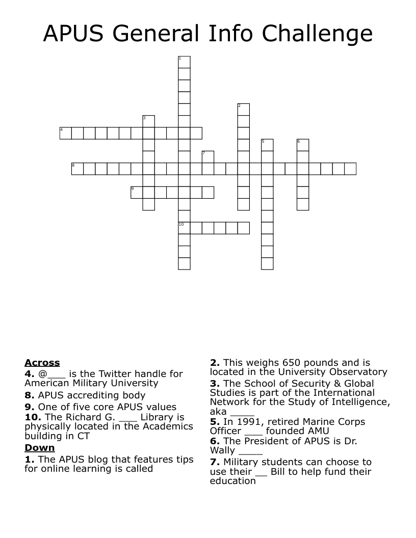 APUS General Info Challenge Crossword
