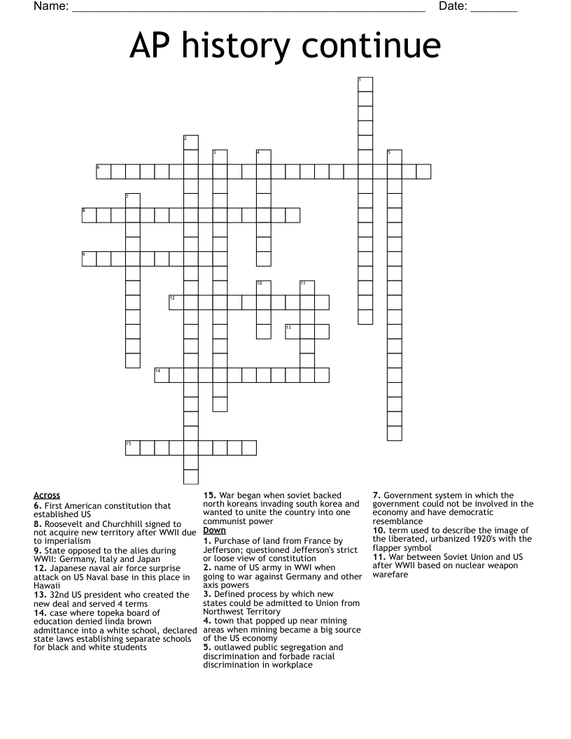 AP history continue Crossword