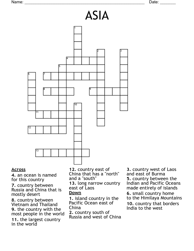 Asian Countries Crossword WordMint