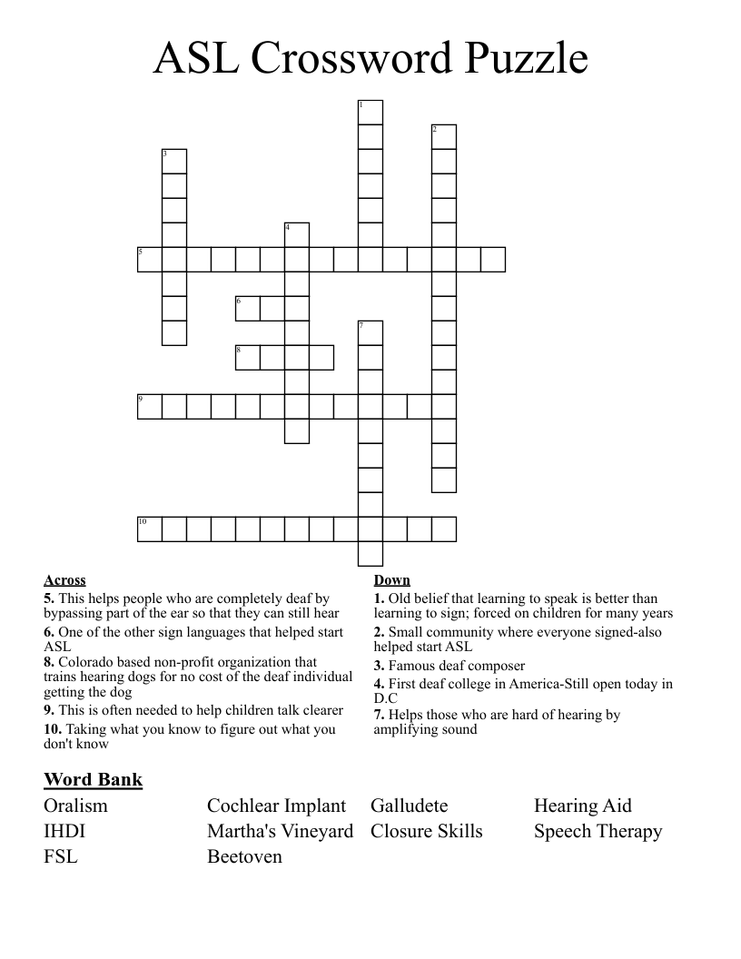 ASL Crossword Puzzle WordMint