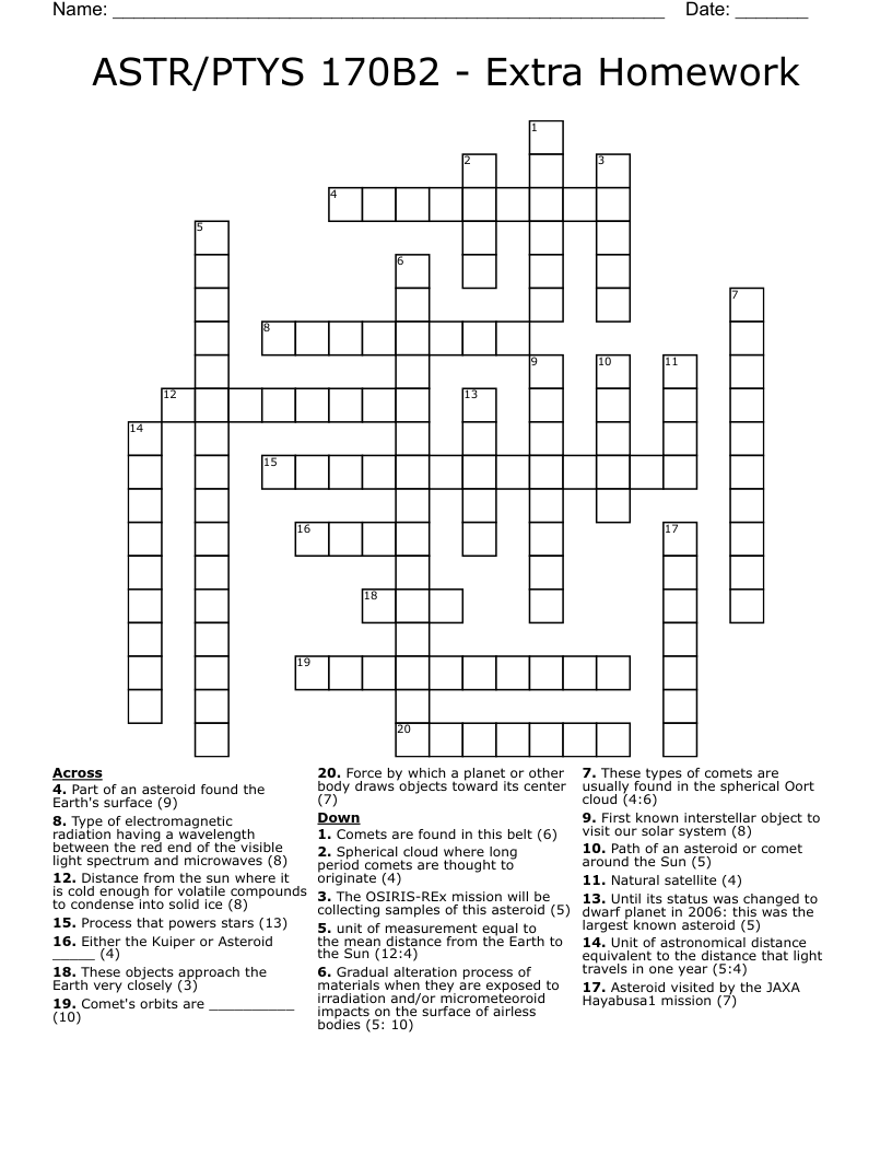 ASTR/PTYS 170B2 - Extra Homework Crossword