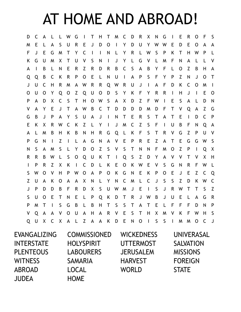 AT HOME AND ABROAD! Word Search