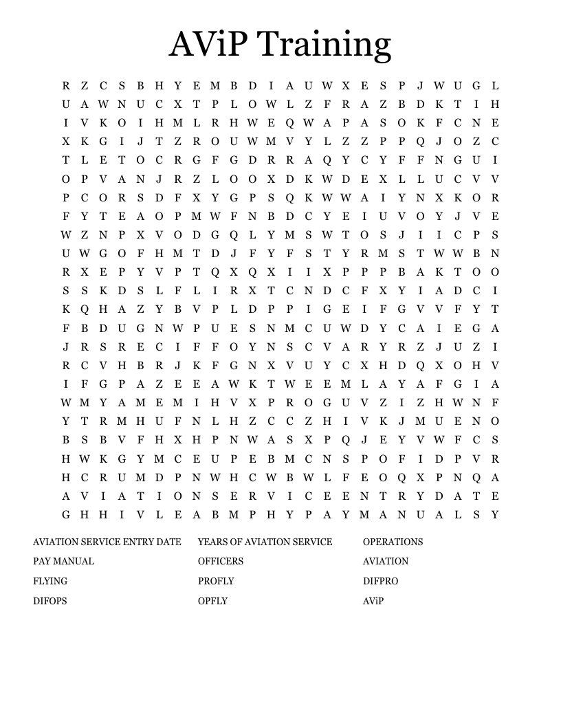 AViP Training  Word Search
