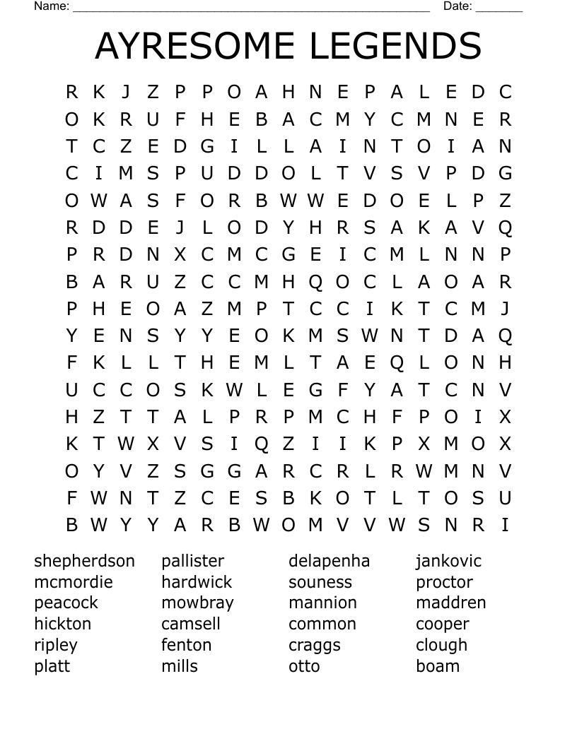 AYRESOME LEGENDS Word Search