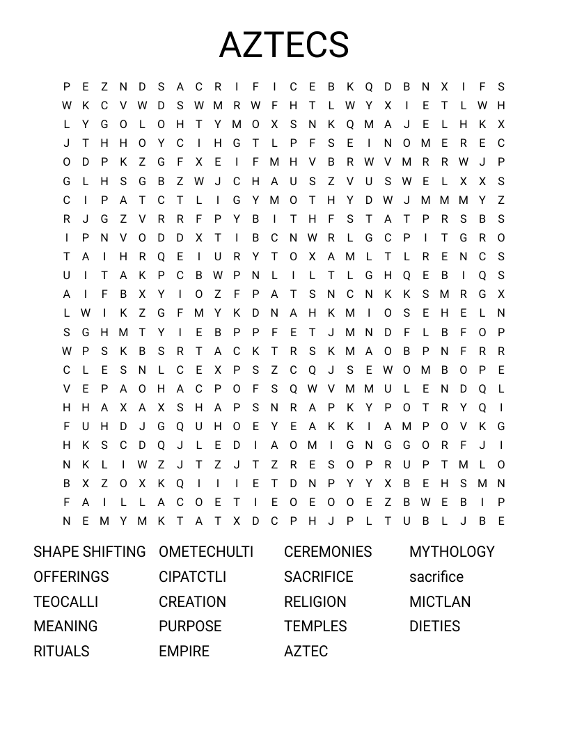 AZTECS Word Search WordMint