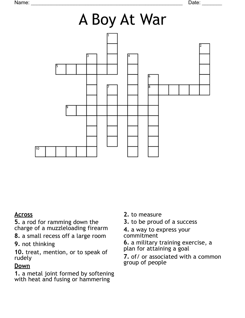 A Boy At War Crossword