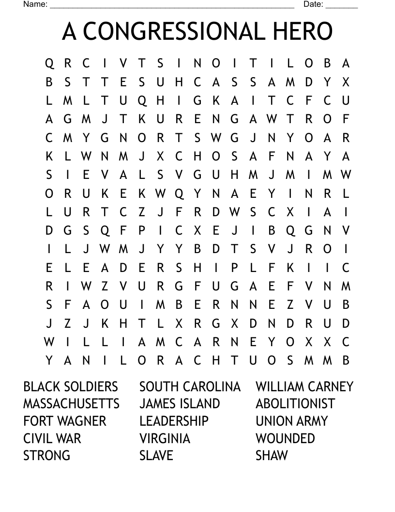 A CONGRESSIONAL HERO Word Search