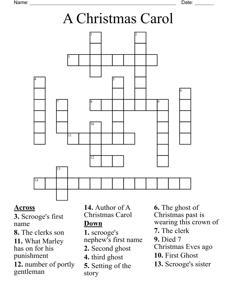 A Christmas Carol Crossword WordMint