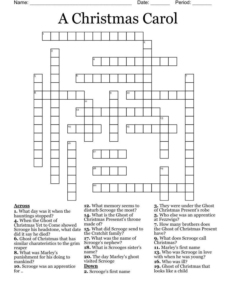A Christmas Carol Crossword WordMint