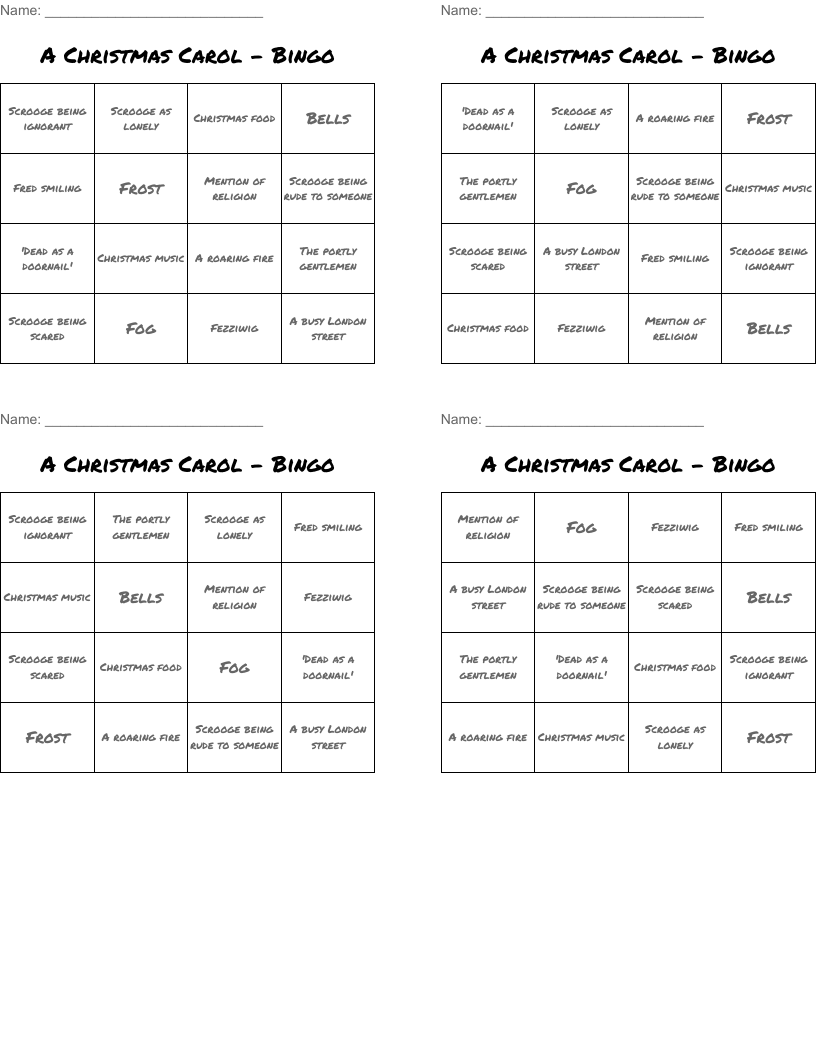 A Christmas Carol - Bingo