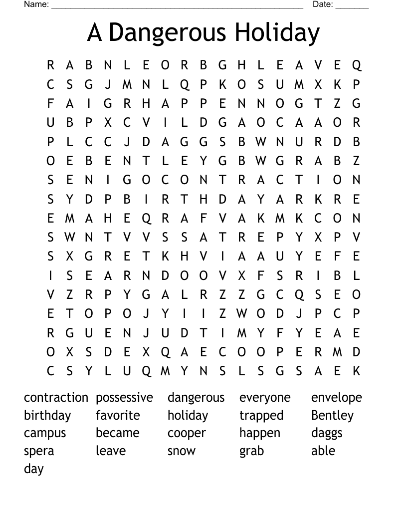 A Dangerous Holiday Word Search