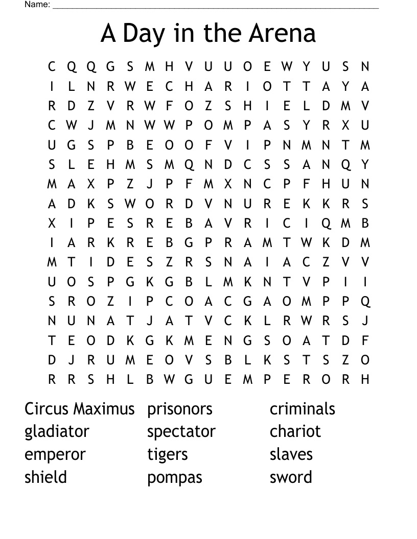 A Day in the Arena Word Search