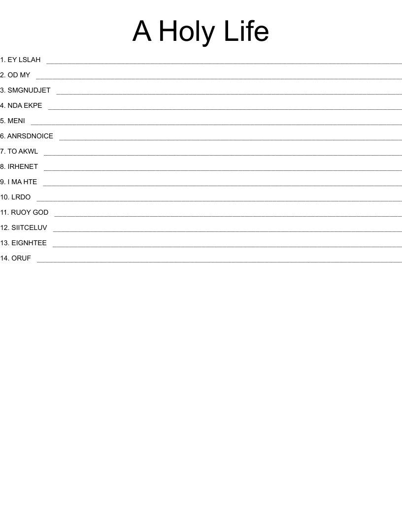 A Holy Life Word Scramble