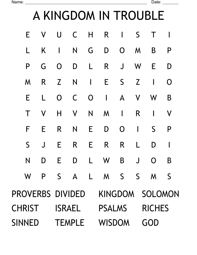 A KINGDOM IN TROUBLE Word Search