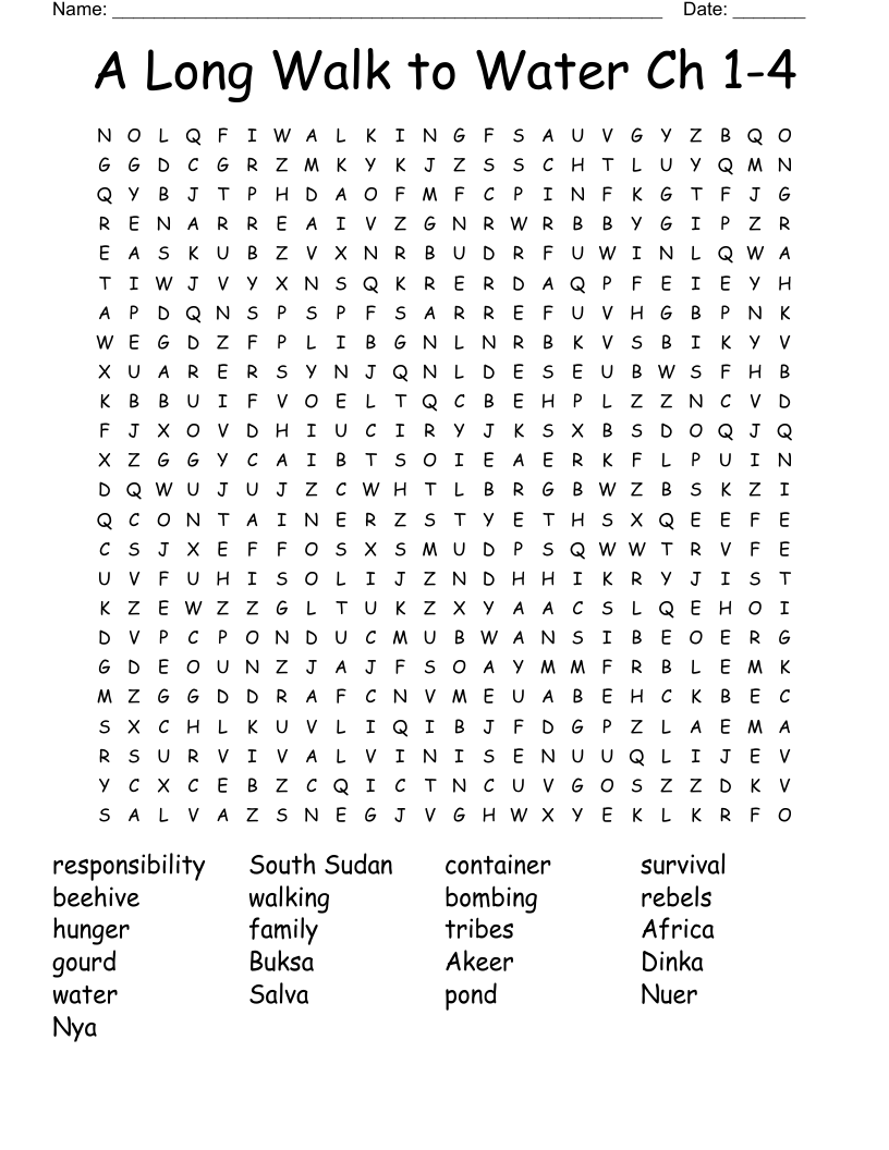 A Long Walk to Water Ch 1-4 Word Search