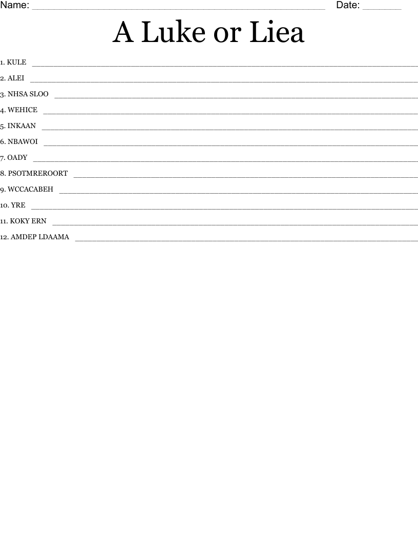 A Luke or Liea Word Scramble