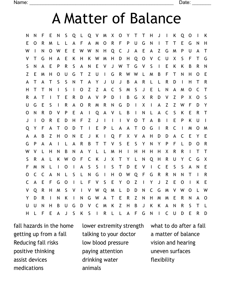 A Matter of Balance Word Search