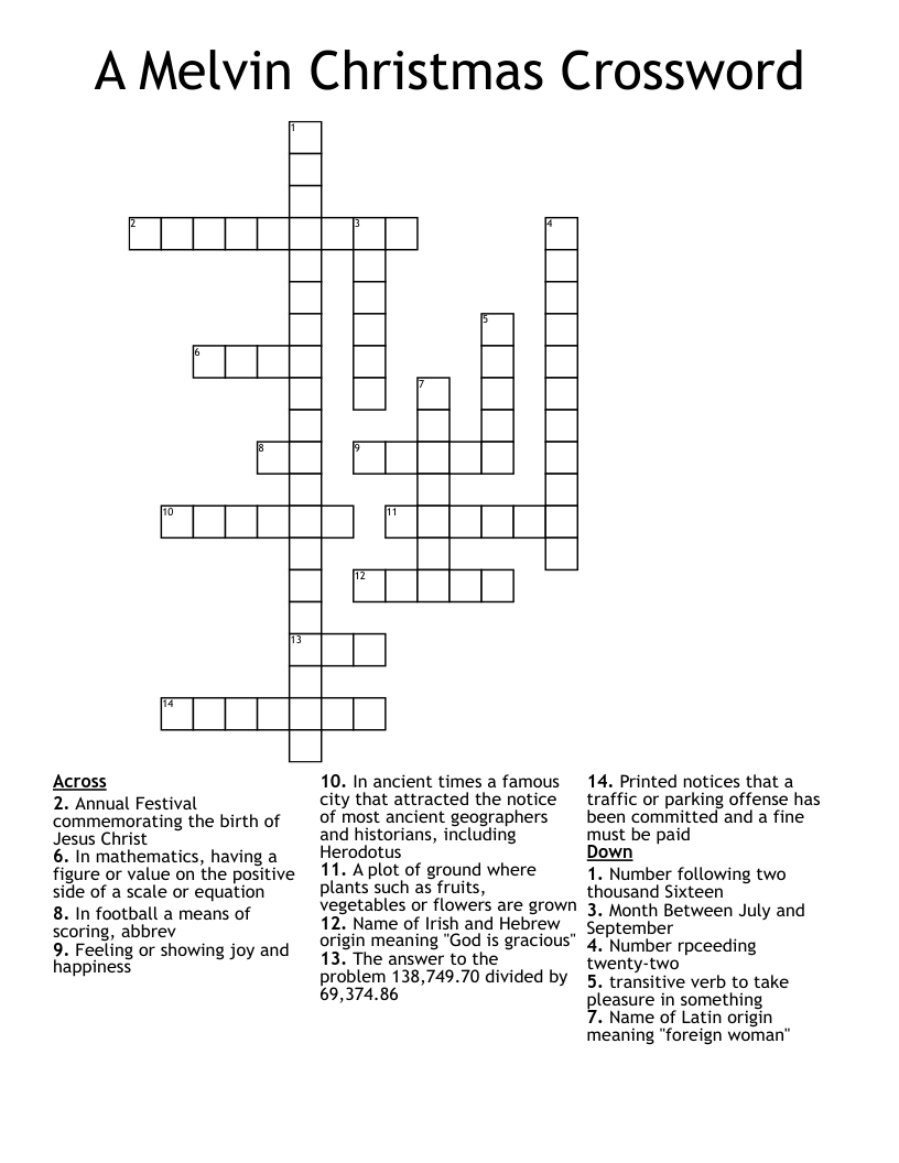 A Melvin Christmas Crossword