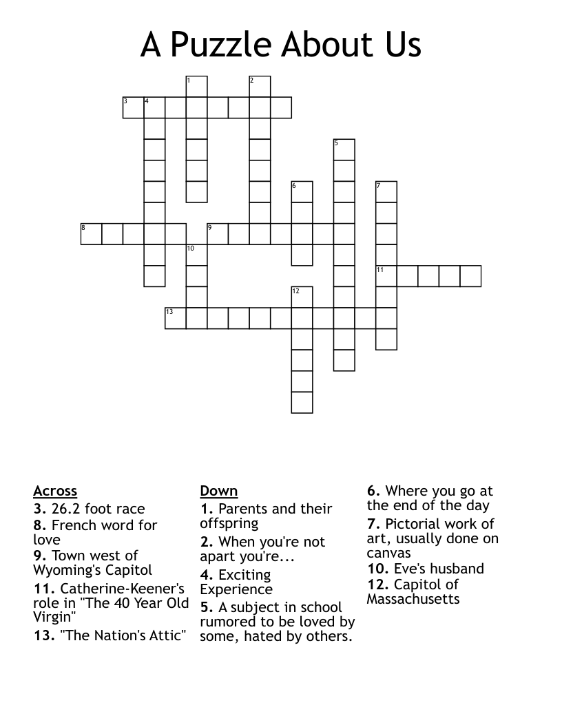 A Puzzle About Us Crossword