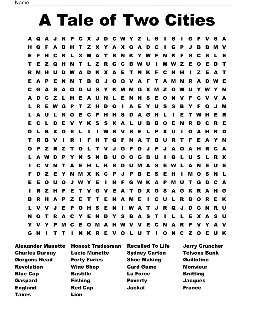 A Tale of Two Cities Word Search