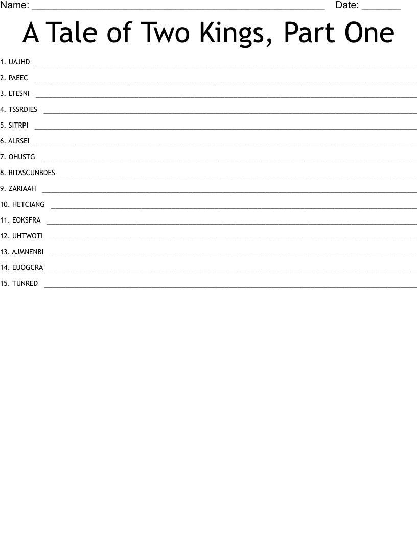 A Tale of Two Kings, Part One Word Scramble