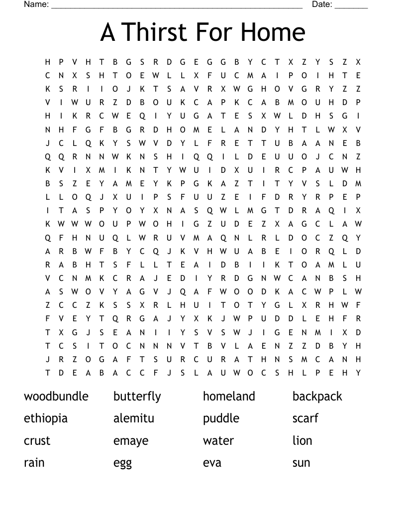 A Thirst For Home Word Search