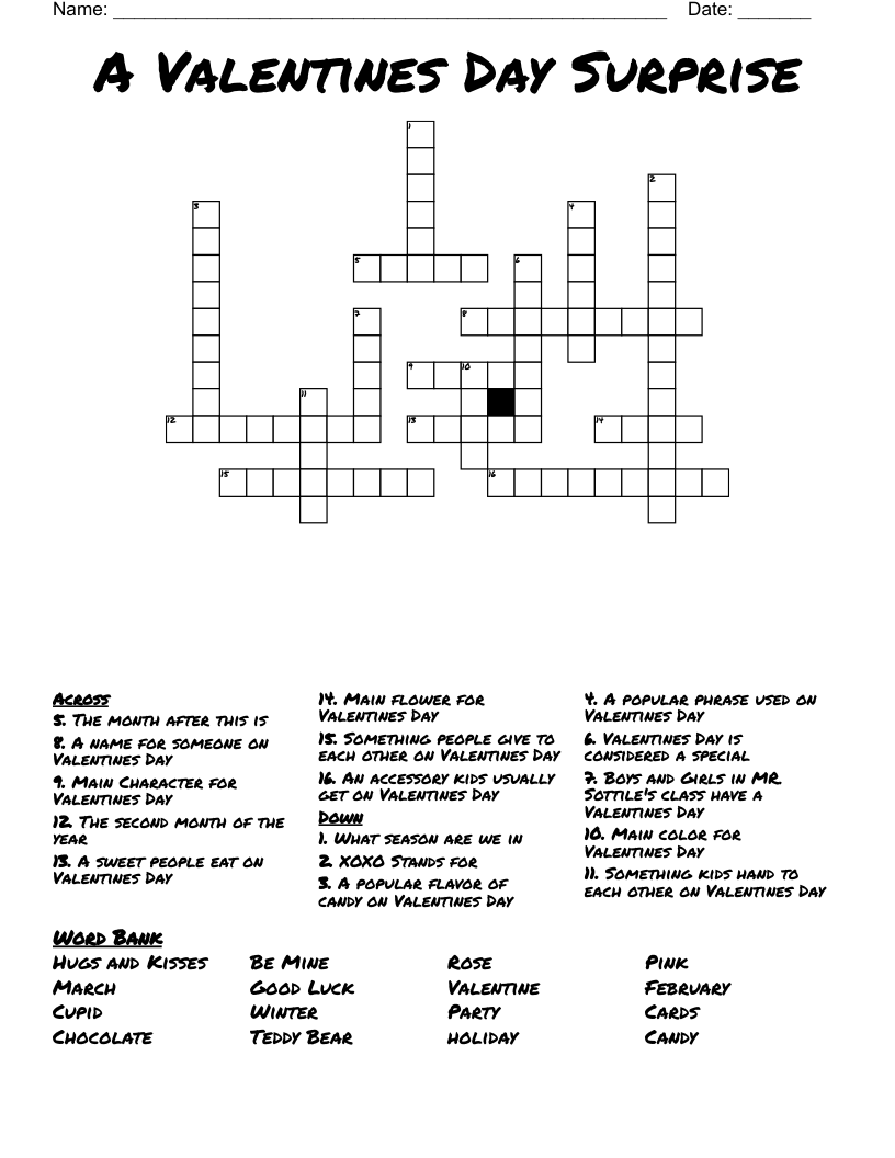 A Valentines Day Surprise Crossword