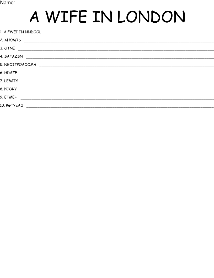A WIFE IN LONDON Word Scramble