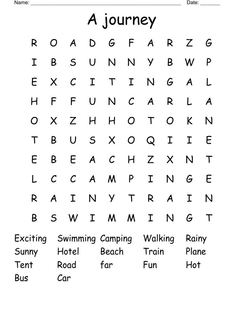 A journey Word Search