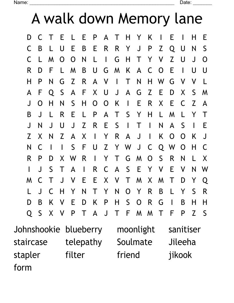 A walk down Memory lane  Word Search