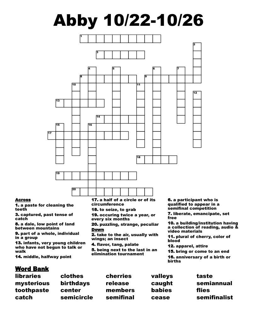 Abby 10/22-10/26 Crossword