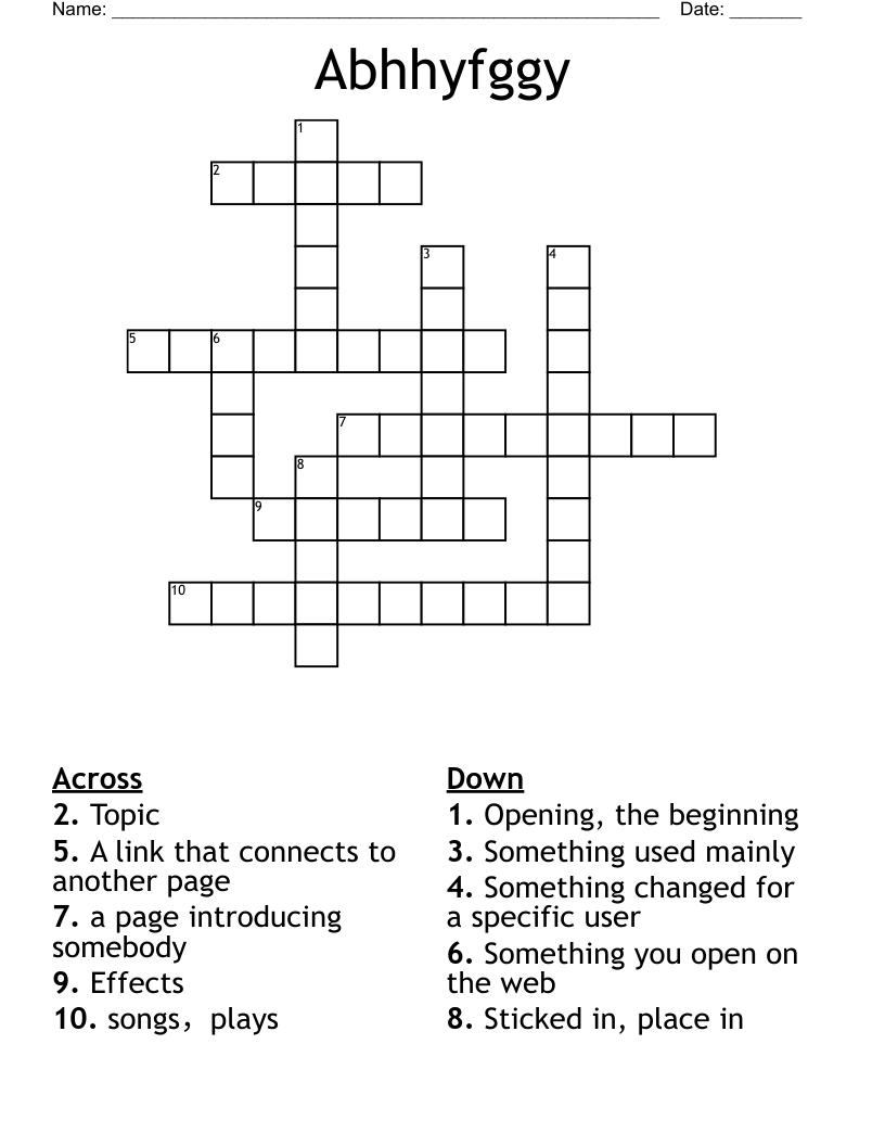 Abhhyfggy Crossword