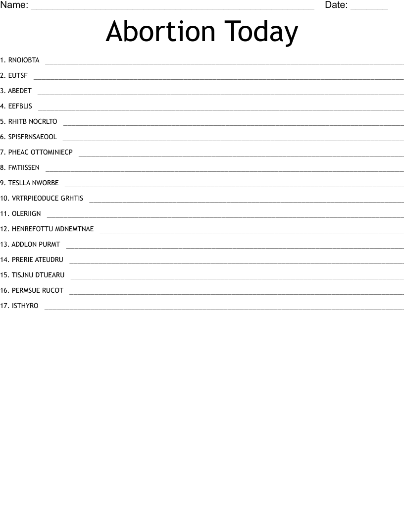 Abortion Today Word Scramble