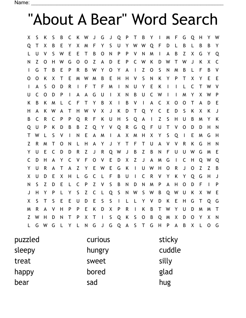 "About A Bear" Word Search