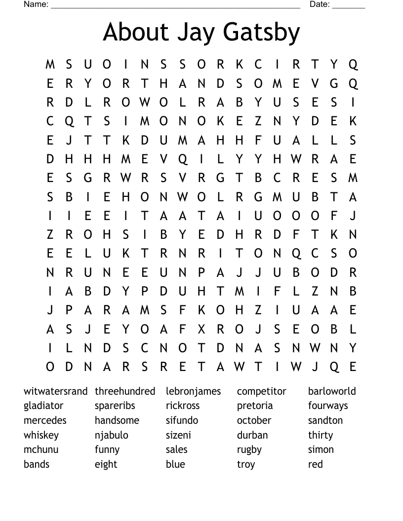 About Jay Gatsby Word Search
