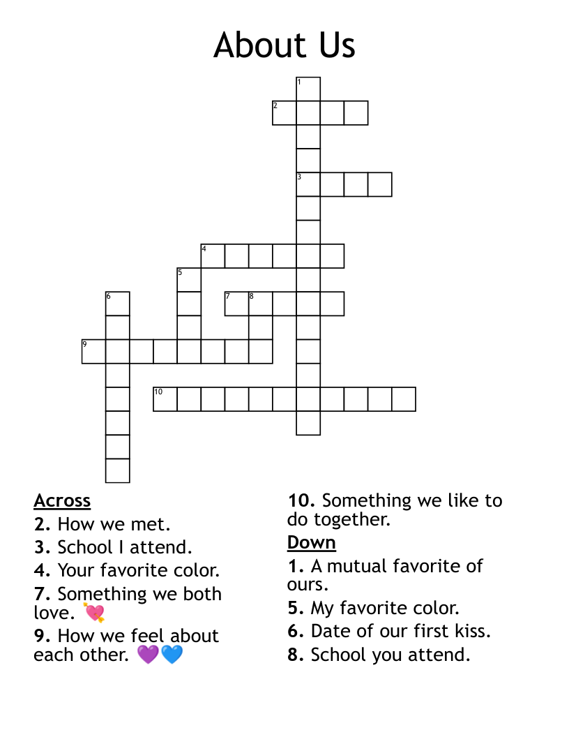About Us Crossword