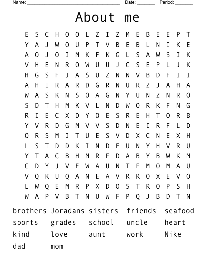 About me Word Search