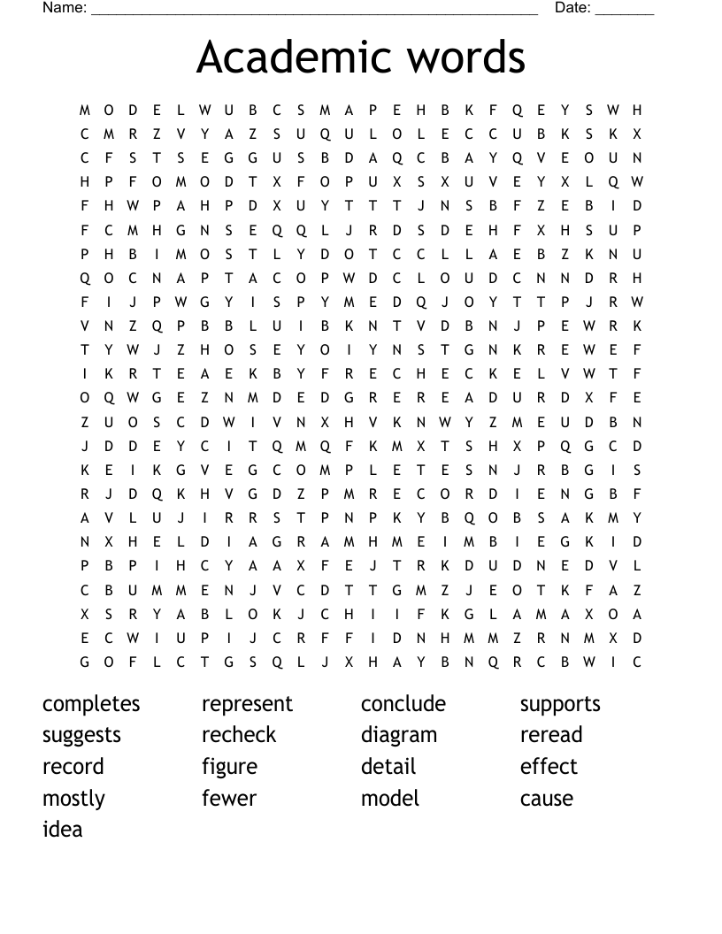 Academic words Word Search