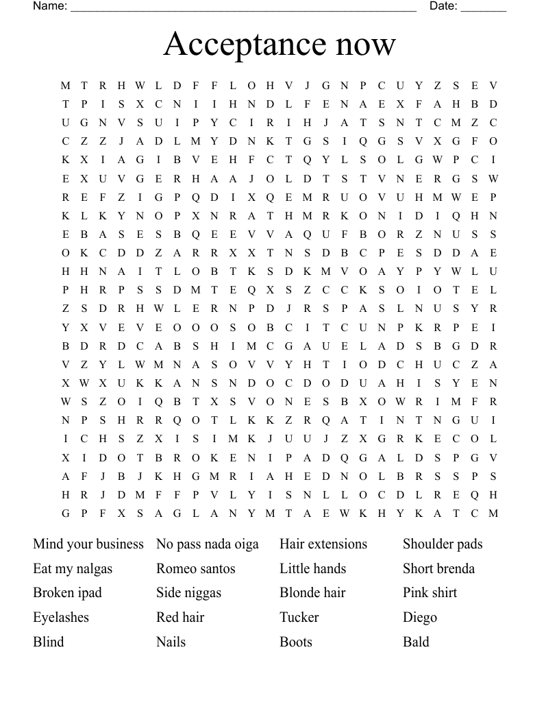 Acceptance now Word Search