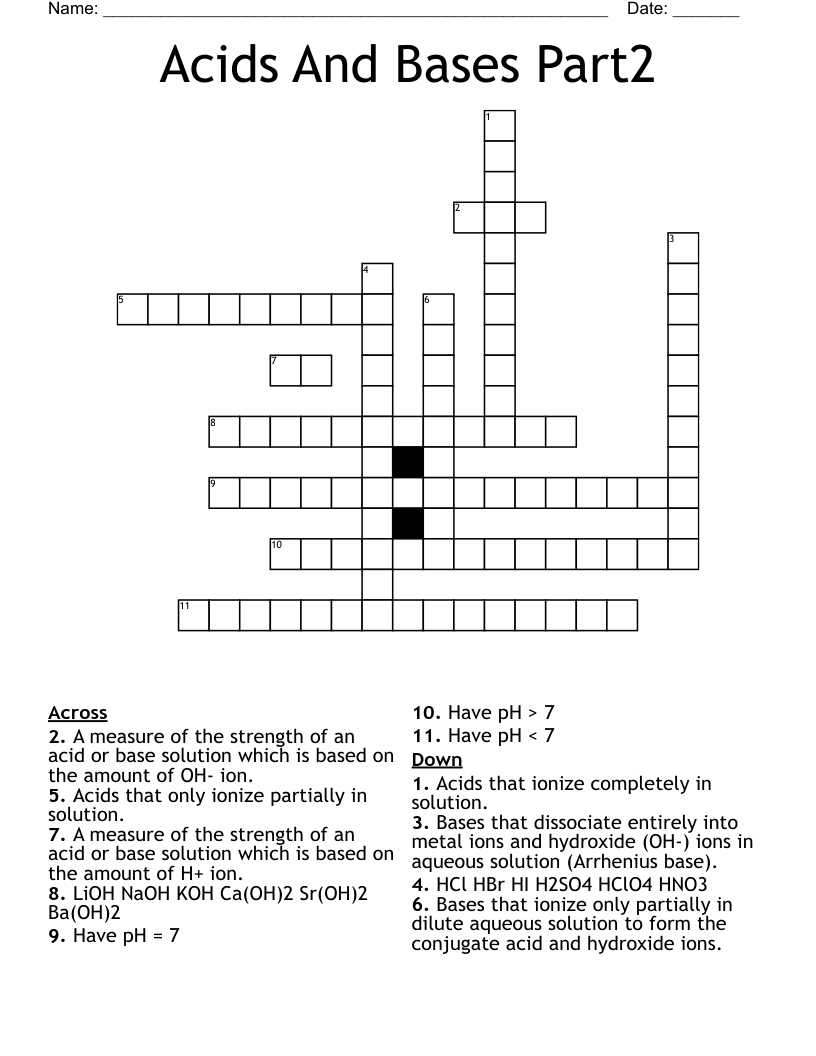 Acids And Bases Part2 Crossword WordMint