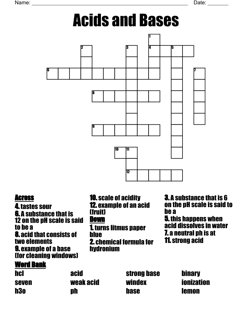 Acids And Bases Crossword WordMint