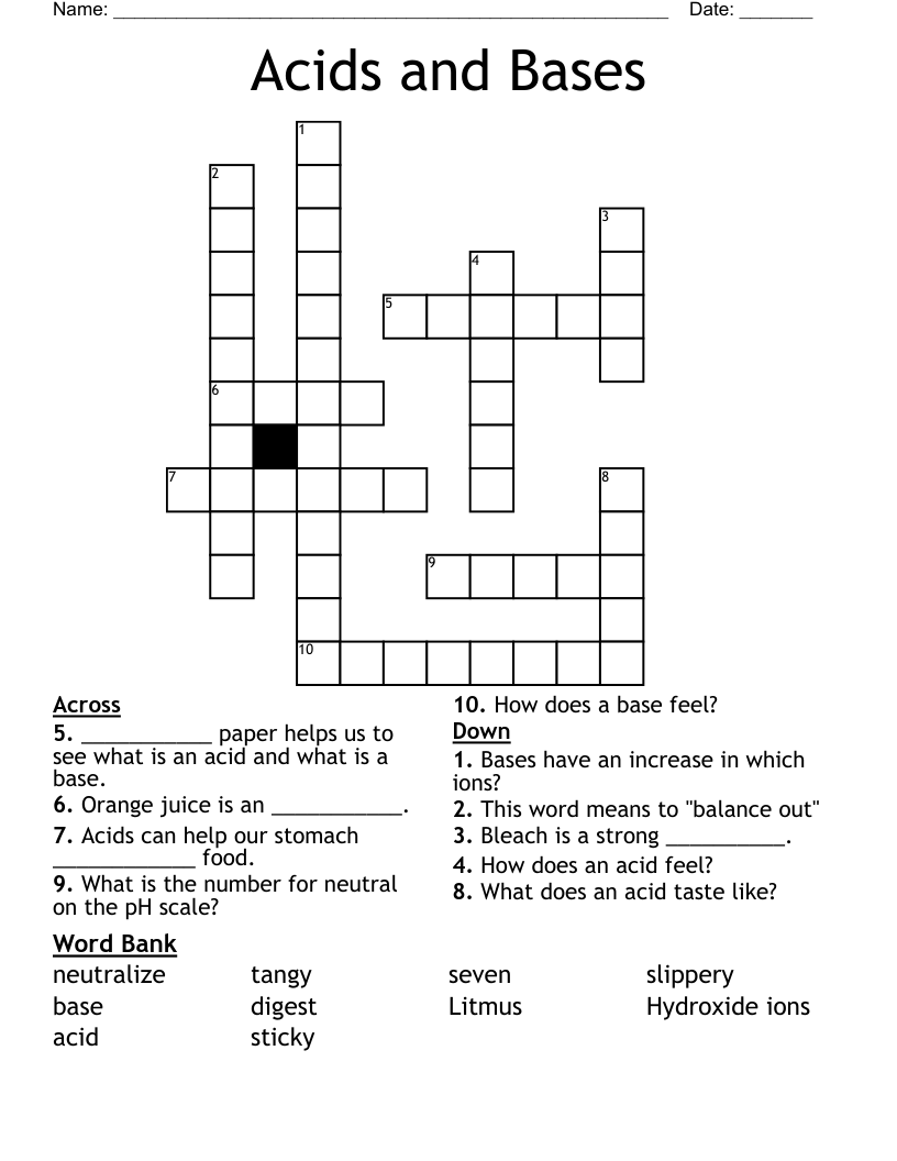 Acids And Bases Crossword WordMint