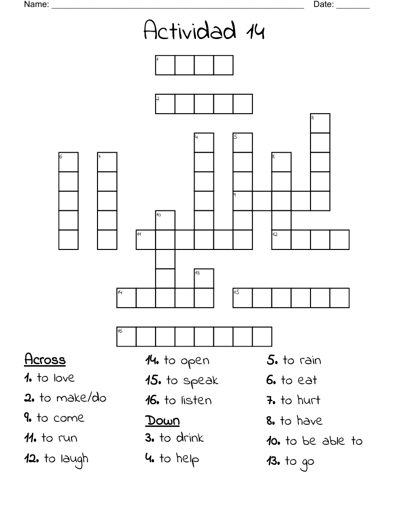 Actividad 14 Crossword