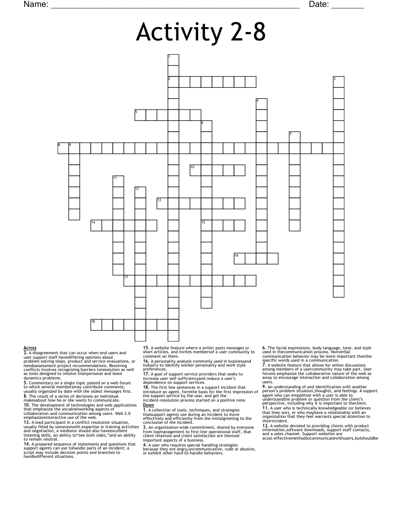 Activity 2-8 Crossword