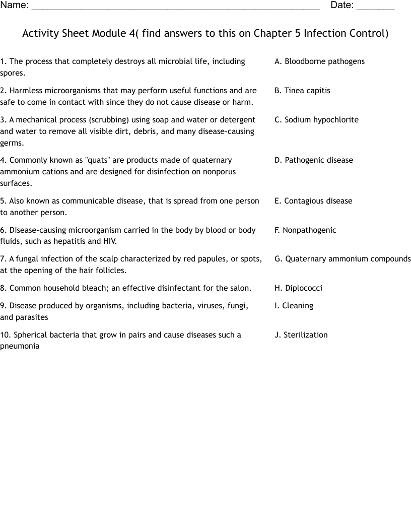 Activity Sheet Module 4 Find Answers To This On Chapter 5 Infection