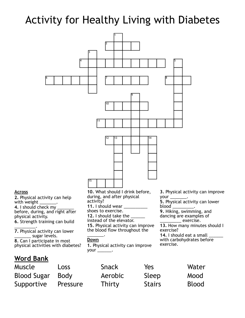 Activity for Healthy Living with Diabetes Crossword