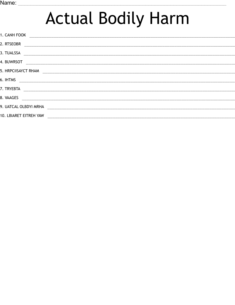 Actual Bodily Harm Word Scramble